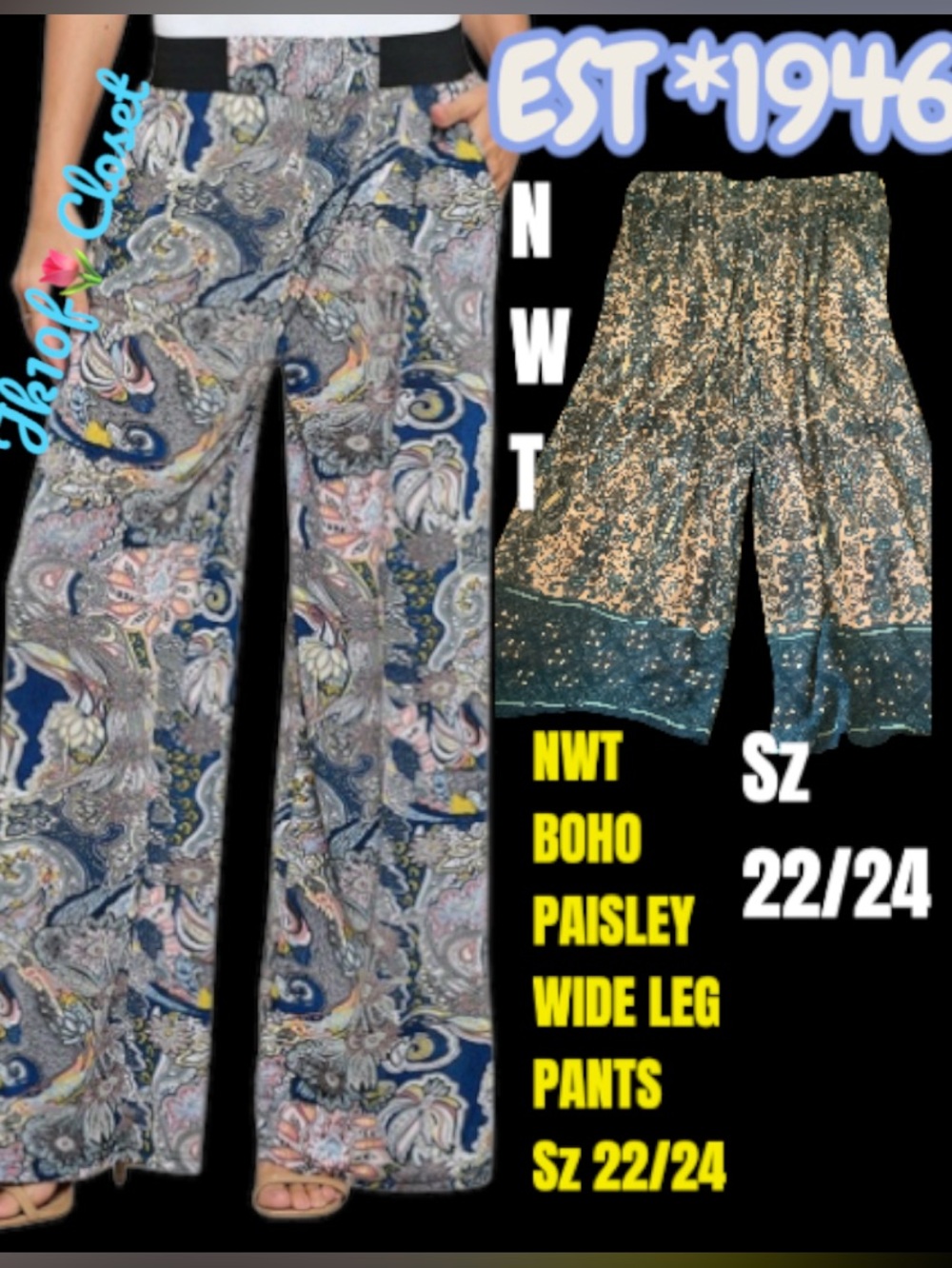 LOWEST🌺 EST.1946 BOHO PAISLEY LINED w/POCKETS WIDE LEG PANTS